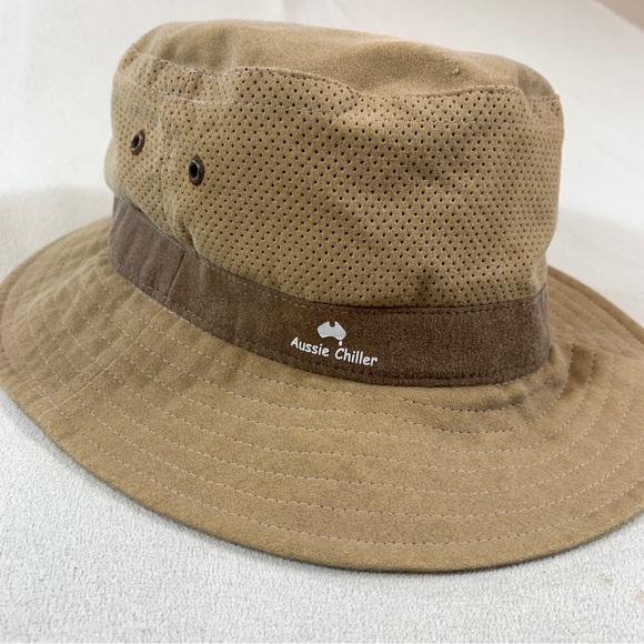 Aussie Chiller Soak Me Suede Light Brown Perforated Outback Outdoor Hat Cap - Picture 8 of 8